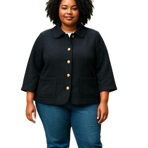 Jessica London Black Cropped Jacket Plus Size 22 NWT 3/4 Sleeve Gold Button